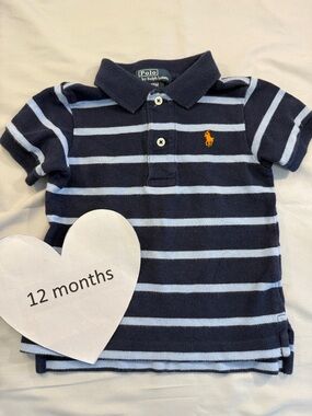 Polo by Ralph Lauren - blue/white striped short sleeve polo shirt.